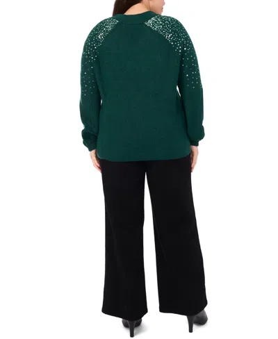 Vince Camuto Plus Size Sequin V-neck Raglan Sweater In Green