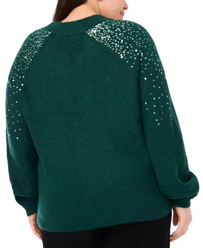 Vince Camuto Plus Size Sequin V-neck Raglan Sweater In Green