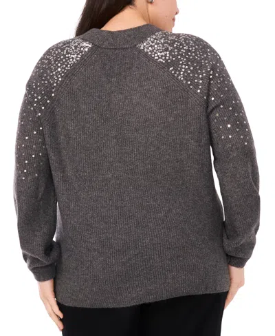 Vince Camuto Plus Size Sequin V-neck Raglan Sweater In Gray