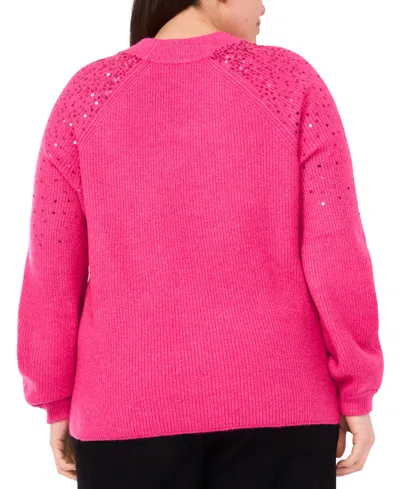 Vince Camuto Plus Size Sequin V-neck Raglan Sweater In Pink