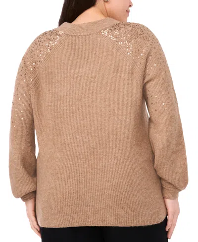 Vince Camuto Plus Size Sequin V-neck Raglan Sweater In Brown