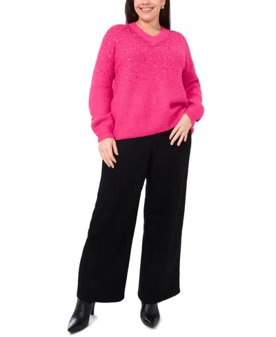 Vince Camuto Plus Size Sequin V-neck Raglan Sweater In Pink