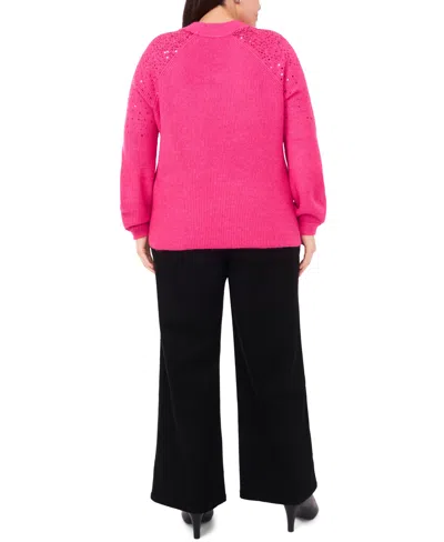 Vince Camuto Plus Size Sequin V-neck Raglan Sweater In Pink