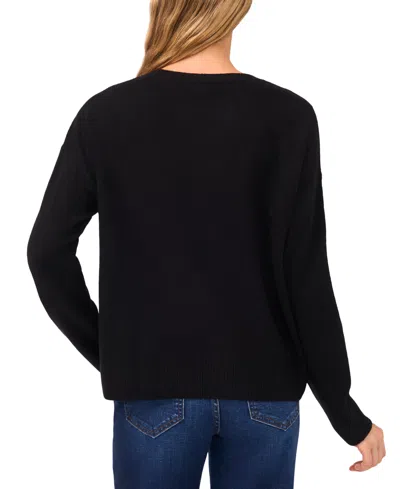 Cece Multicolor Embroidered Flower Sweater In Black