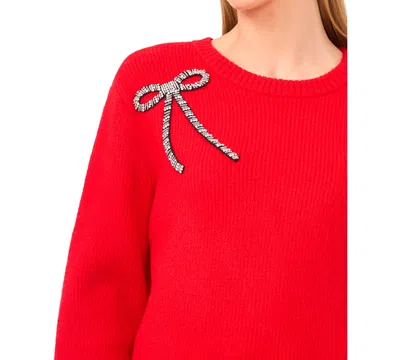 Cece Oversized Bow Applique Sweater In Red