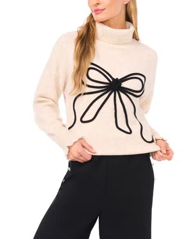 Cece Embroidered Ribbon Turtleneck Sweater In Neutral