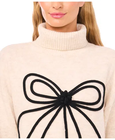 Cece Embroidered Ribbon Turtleneck Sweater In Neutral