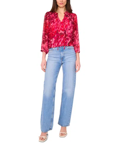 Vince Camuto Floral Print Tie Neck Top In Animal Print