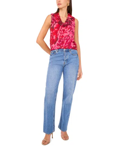 Vince Camuto Floral Print Cowl Neck Sleeveless Top In Animal Print