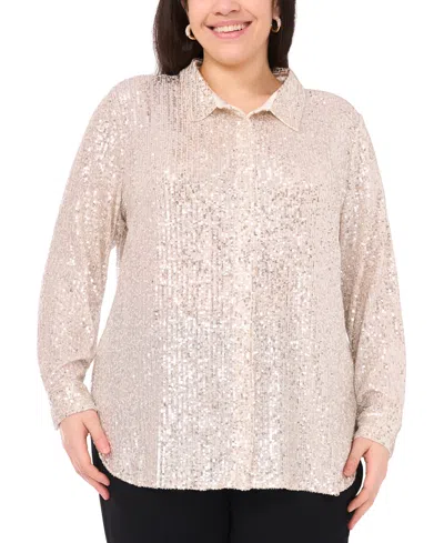 Vince Camuto Vince Cameo Plus Size Sequined Button-front Shirt In Neutral