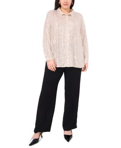 Vince Camuto Vince Cameo Plus Size Sequined Button-front Shirt In Neutral