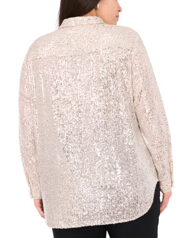 Vince Camuto Vince Cameo Plus Size Sequined Button-front Shirt In Neutral