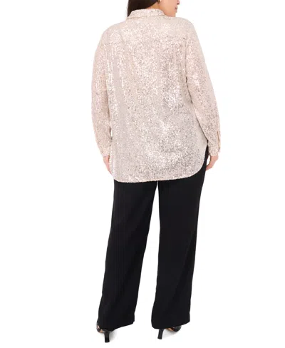 Vince Camuto Vince Cameo Plus Size Sequined Button-front Shirt In Neutral