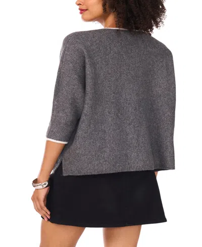 Vince Camuto Women's Cozy V-neck Tipped 3/4-sleeve Sweater In Gray