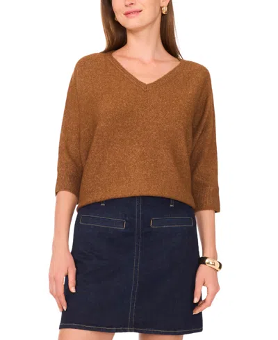 Vince Camuto Women's Cozy V-neck Dolman 3/4-sleeve Sweater In Brown