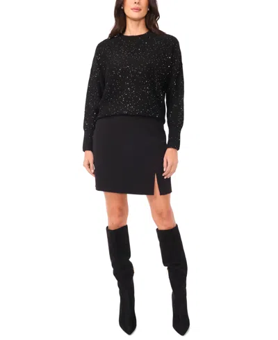 Vince Camuto Sequin Crewneck Sweater In Black