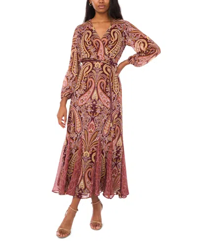 Msk Women's Long Sleeve Belted Maxi Dress In Multi