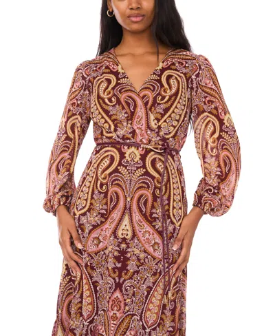 Msk Women's Long Sleeve Belted Maxi Dress In Multi