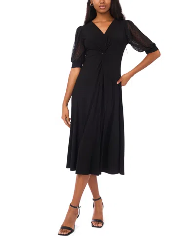 Msk Women's V-neck Twist Front Midi Dress In Black