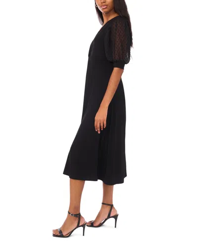 Msk Women's V-neck Twist Front Midi Dress In Black