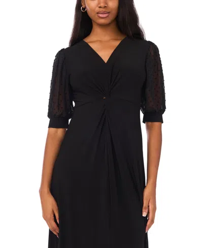 Msk Women's V-neck Twist Front Midi Dress In Black
