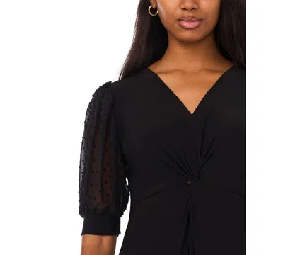 Msk Women's V-neck Twist Front Midi Dress In Black