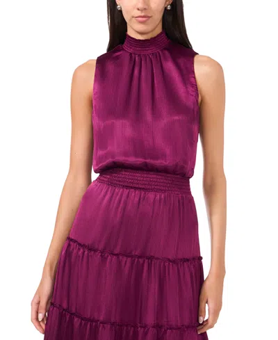 Msk Women's High Neck Tiered Smocked Waist Maxi Dress In Purple