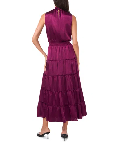 Msk Women's High Neck Tiered Smocked Waist Maxi Dress In Purple