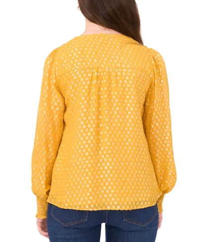 Sam & Jess Petite V-neck Smocked-shoulder Blouse In Yellow