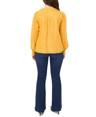 Sam & Jess Petite V-neck Smocked-shoulder Blouse In Yellow