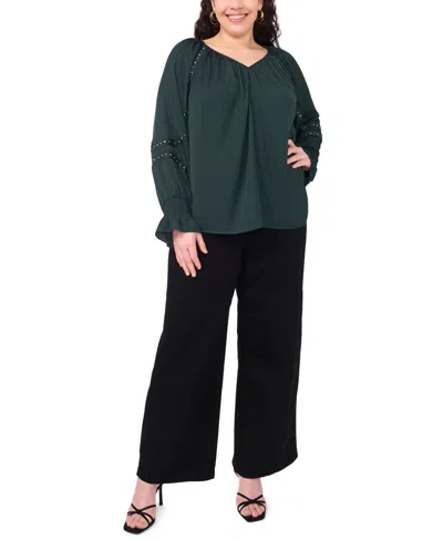Vince Camuto Plus Size Embellished V-neck Top In Green