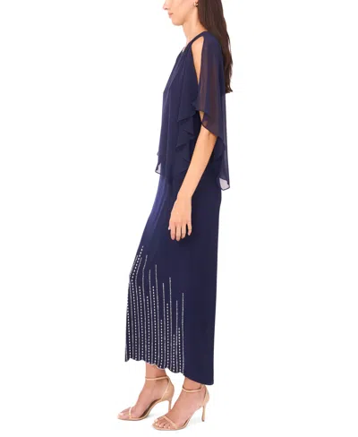 Msk Petite Faraj Caped Maxi Dress In Blue