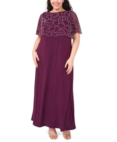 Msk Plus Size Round Neck Beaded Cape Maxi Dress In Purple