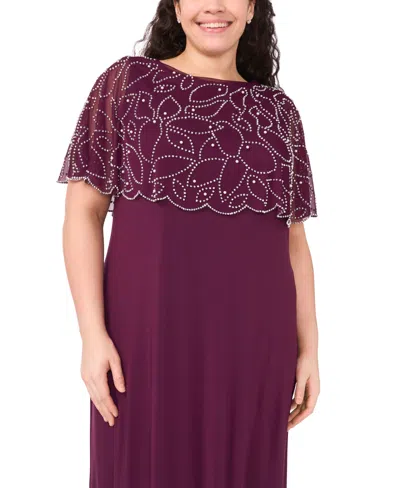 Msk Plus Size Round Neck Beaded Cape Maxi Dress In Purple