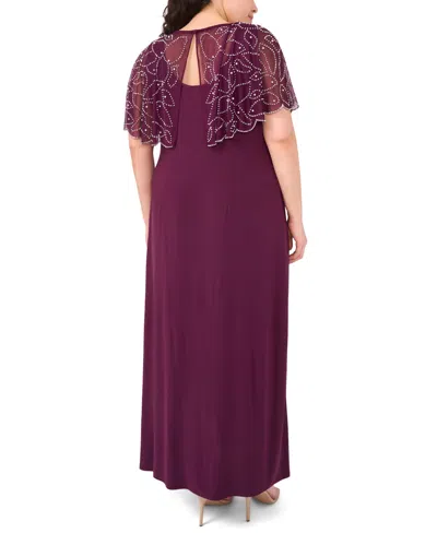Msk Plus Size Round Neck Beaded Cape Maxi Dress In Purple
