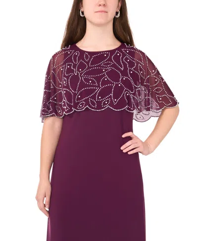 Msk Petite Round Neck Beaded Cape Maxi Dress In Purple