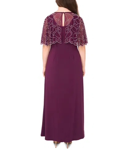 Msk Petite Round Neck Beaded Cape Maxi Dress In Purple