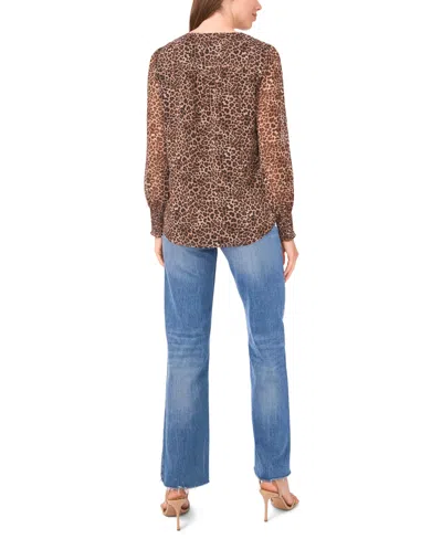 Sam & Jess Women's Smocked Shoulder V-neck Blouse Top In Animal Print