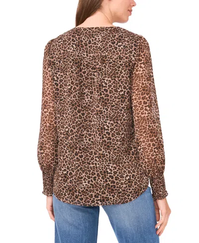 Sam & Jess Women's Smocked Shoulder V-neck Blouse Top In Animal Print