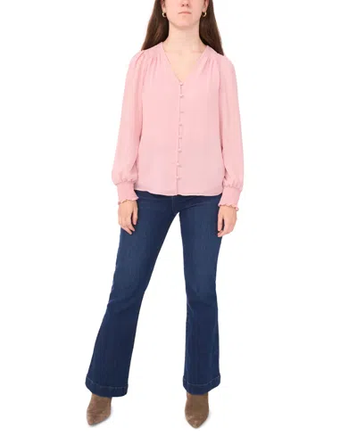 Sam & Jess Petite V-neck Smocked-shoulder Blouse In Pink