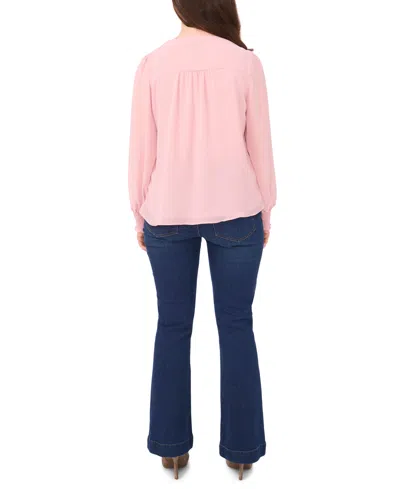 Sam & Jess Petite V-neck Smocked-shoulder Blouse In Pink