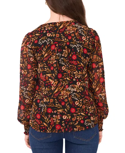 Sam & Jess Petite V-neck Smocked-shoulder Blouse In Multi