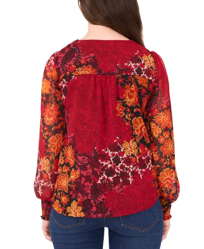 Sam & Jess Petite V-neck Smocked-shoulder Blouse In Multi