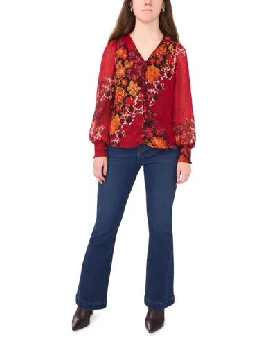 Sam & Jess Petite V-neck Smocked-shoulder Blouse In Multi