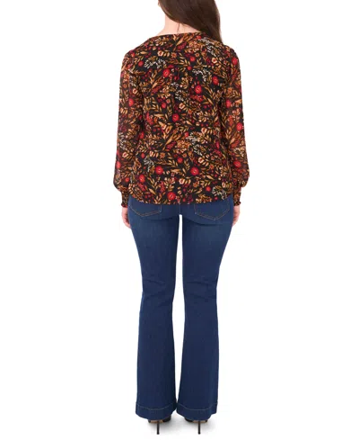 Sam & Jess Petite V-neck Smocked-shoulder Blouse In Multi