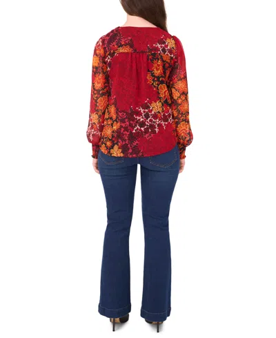 Sam & Jess Petite V-neck Smocked-shoulder Blouse In Multi