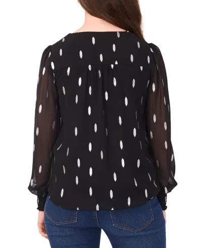 Sam & Jess Petite V-neck Smocked-shoulder Blouse In Black