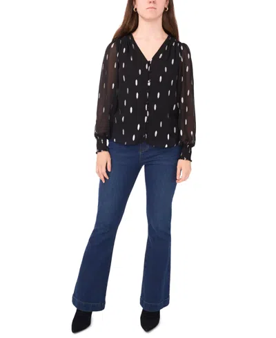 Sam & Jess Petite V-neck Smocked-shoulder Blouse In Black