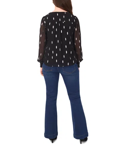 Sam & Jess Petite V-neck Smocked-shoulder Blouse In Black