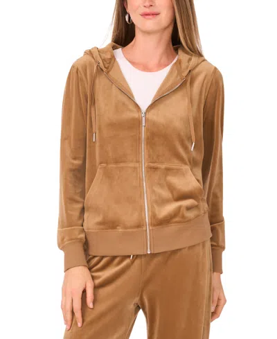 Vince Camuto Women's Velour Zip-front Hoodie Jacket In Brown